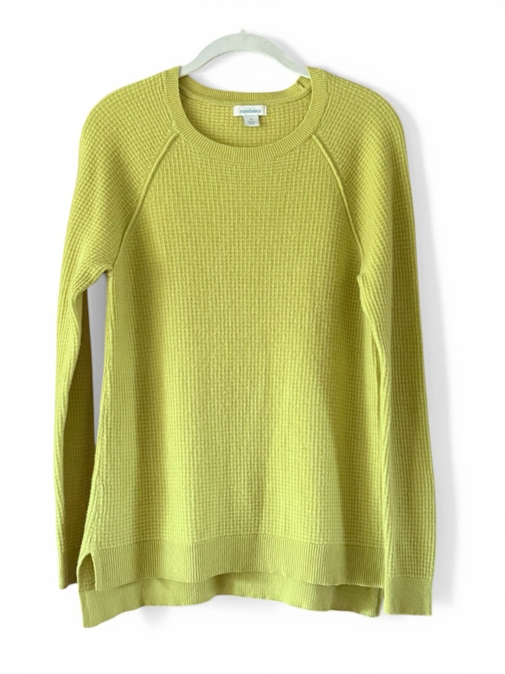 Sundance 100% Cashmere Waffle Knit Sweater Chartreuse Crewneck Women’s S